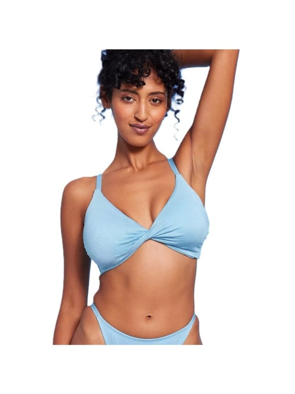 Wild Fable Lurex Light Blue Twist Front Style Bikini Top - Size D/DD Medium 8/10